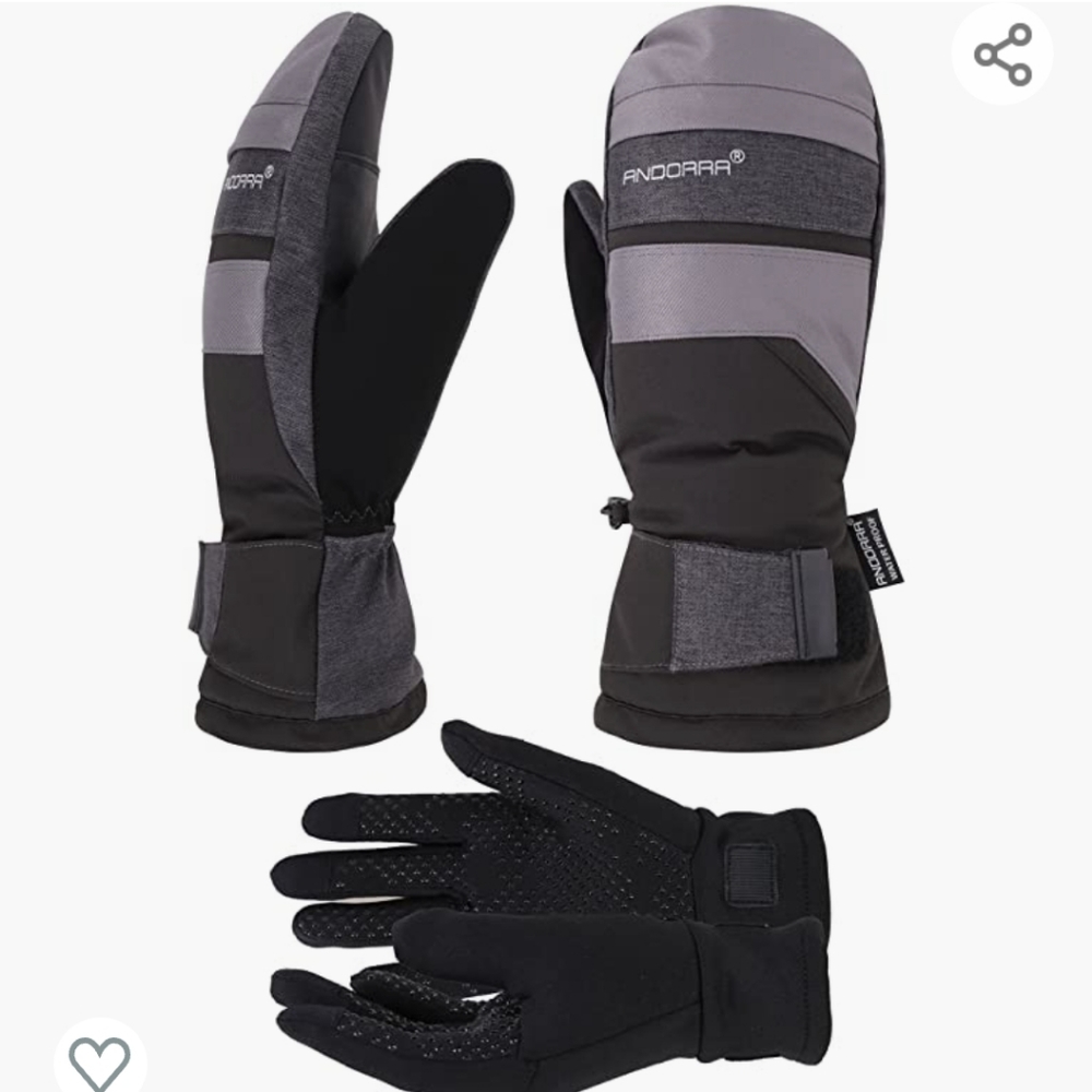  Ski Mittens with Pockets Optional Light Inner Touchscreen Gloves, Lens-Wiper Th